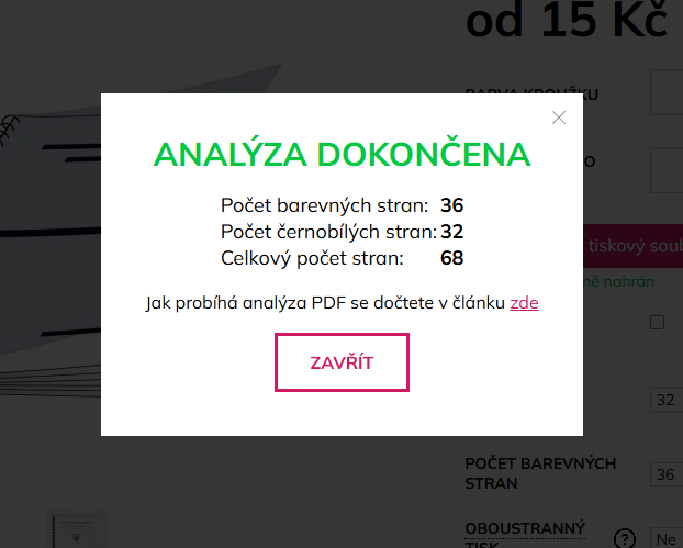 Automatický výpočet ceny tisku nahraného PDF
